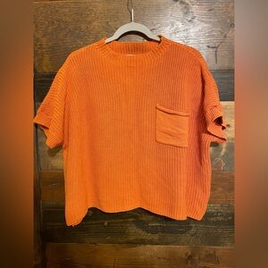 She + Sky Vibrant Orange Cotton Knit Cropped Sweater Top